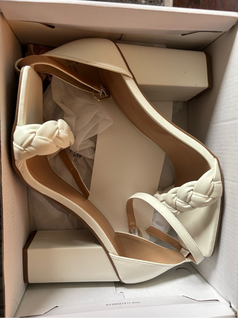 Dream Paris Cream Braided Strap Block Heel Sandals